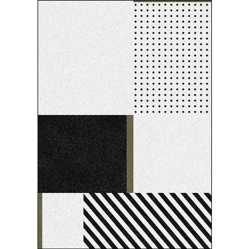 White Bedroom Rug Modern Color Block Stripe Dots Pattern Area Rug Polyester Machine Washable Non-Slip Carpet Clearhalo 'Area Rug' 'Modern' 'Rugs' Rug' 1580380