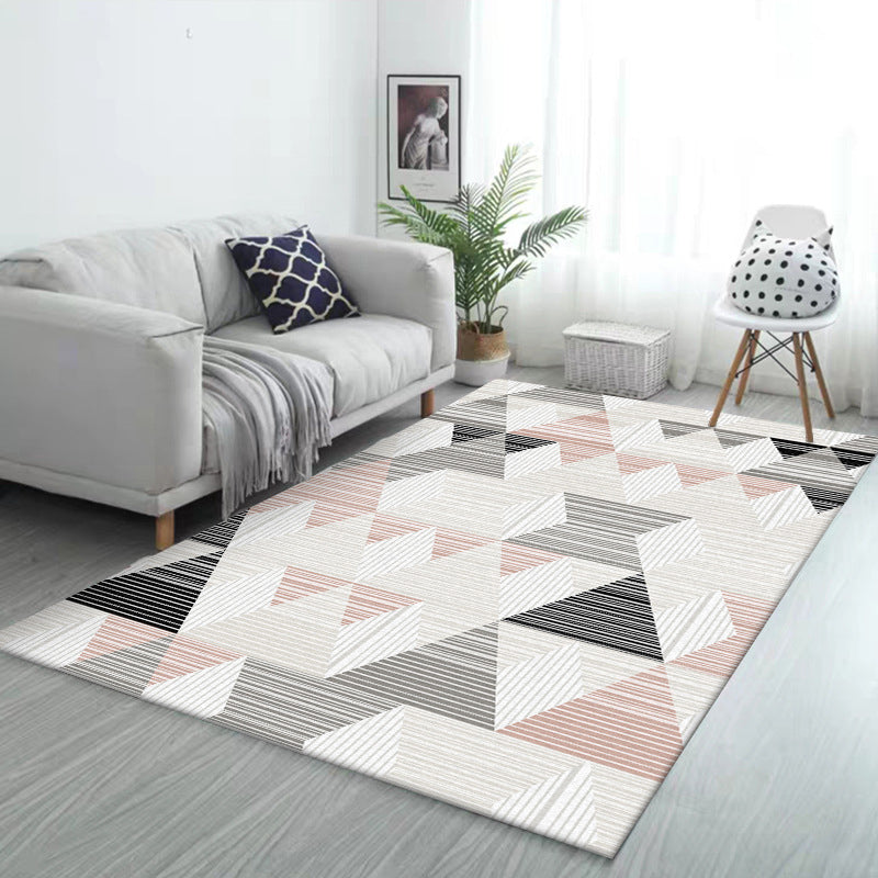 Casual Modern Rug in Ivory Geometry Triangle Pattern Rug Polyester Machine Washable Carpet for Home Decoration Pink Clearhalo 'Area Rug' 'Modern' 'Rugs' Rug' 1580394