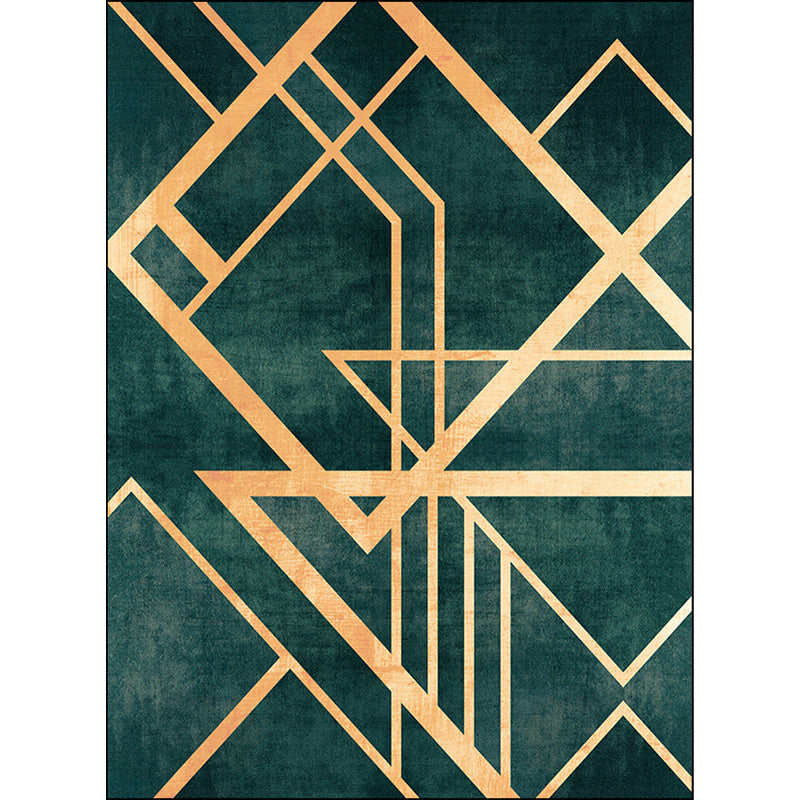 Green Bedroom Rug Modern Geometric Stripe Irregular Shape Pattern Area Rug Polyester Machine Washable Carpet Clearhalo 'Area Rug' 'Modern' 'Rugs' Rug' 1580404