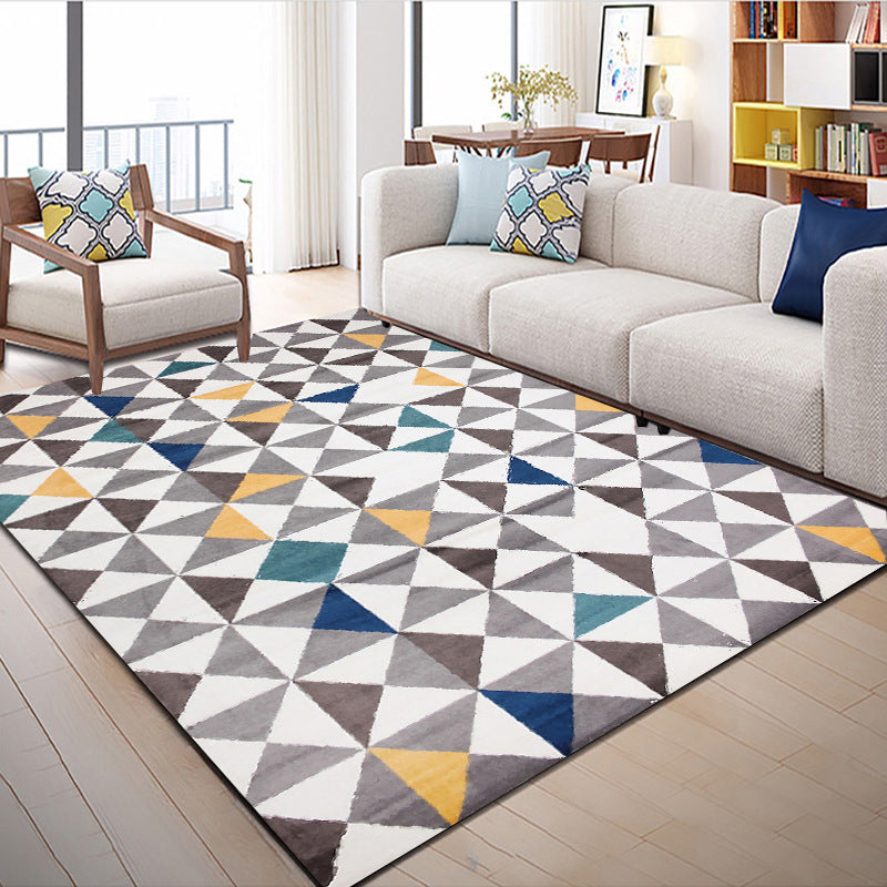 Scandinavian Modern Rug in White Geometry Triangle Pattern Rug Polyester Washable Carpet for Home Decoration Grey Clearhalo 'Area Rug' 'Modern' 'Rugs' Rug' 1580410