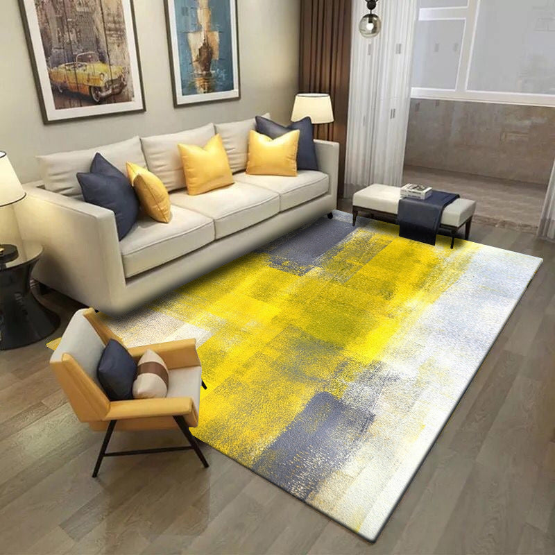 Yellow and Grey Contemporary Rug Polyester Brushstroke Painting Print Rug Washable Non-Slip Backing Carpet for Living Room White Clearhalo 'Area Rug' 'Modern' 'Rugs' Rug' 1580418