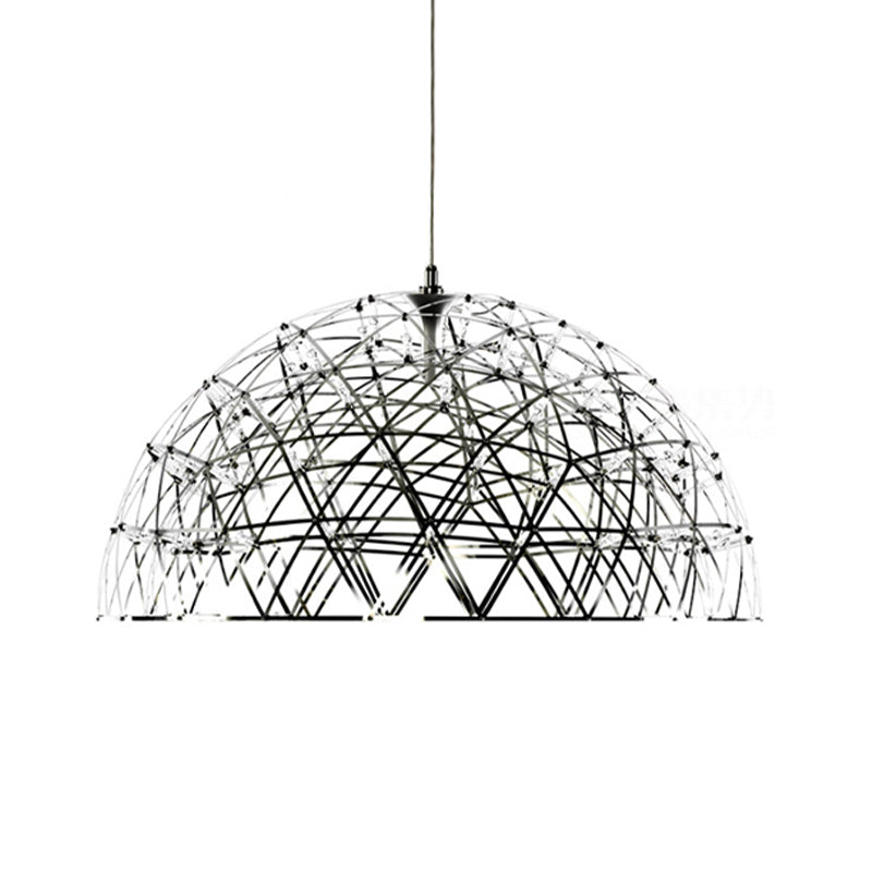 Dome Hanging Light Modern Metal 25.5"/31" W LED Chrome Chandelier Lamp with Crisscrossing Triangular Pattern, Warm/White Light Clearhalo 'Ceiling Lights' 'Chandeliers' 'Modern Chandeliers' 'Modern' Lighting' 158043