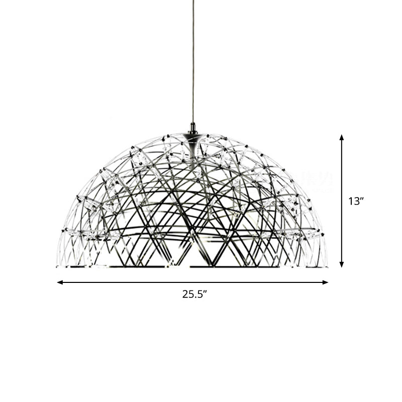 Dome Hanging Light Modern Metal 25.5"/31" W LED Chrome Chandelier Lamp with Crisscrossing Triangular Pattern, Warm/White Light Clearhalo 'Ceiling Lights' 'Chandeliers' 'Modern Chandeliers' 'Modern' Lighting' 158044