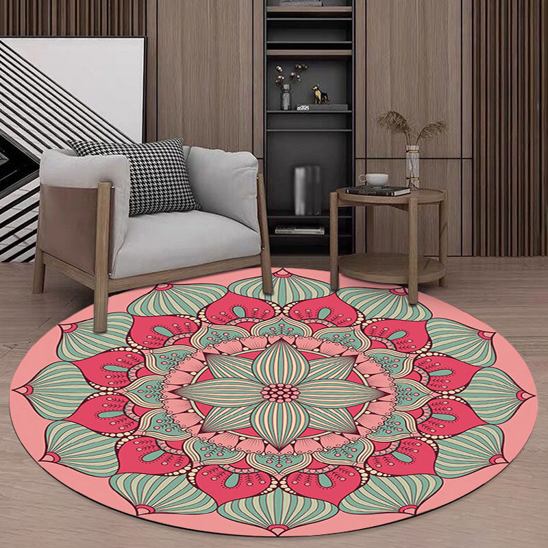 Vintage Floral Print Rug Pink Flannel Rug Machine Washable Anti-Slip Area Rug for Bedroom Pink Clearhalo 'Area Rug' 'Moroccan' 'Rugs' Rug' 1580449