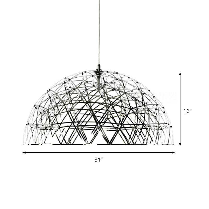 Dome Hanging Light Modern Metal 25.5"/31" W LED Chrome Chandelier Lamp with Crisscrossing Triangular Pattern, Warm/White Light Clearhalo 'Ceiling Lights' 'Chandeliers' 'Modern Chandeliers' 'Modern' Lighting' 158045