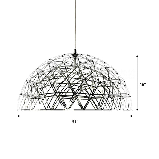 Dome Hanging Light Modern Metal 25.5"/31" W LED Chrome Chandelier Lamp with Crisscrossing Triangular Pattern, Warm/White Light Clearhalo 'Ceiling Lights' 'Chandeliers' 'Modern Chandeliers' 'Modern' Lighting' 158045