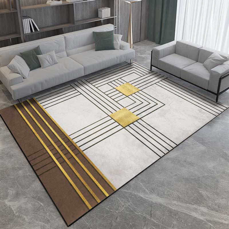 Grey and Brown Modern Rug Polyester Striped Pattern Rug Washable Non-Slip Backing Carpet for Living Room Grey Clearhalo 'Area Rug' 'Modern' 'Rugs' Rug' 1580488