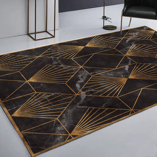 Black and Golden Modern Rug Polyester Geometric Print Rug Washable Non-Slip Backing Carpet for Living Room Black Clearhalo 'Area Rug' 'Modern' 'Rugs' Rug' 1580504