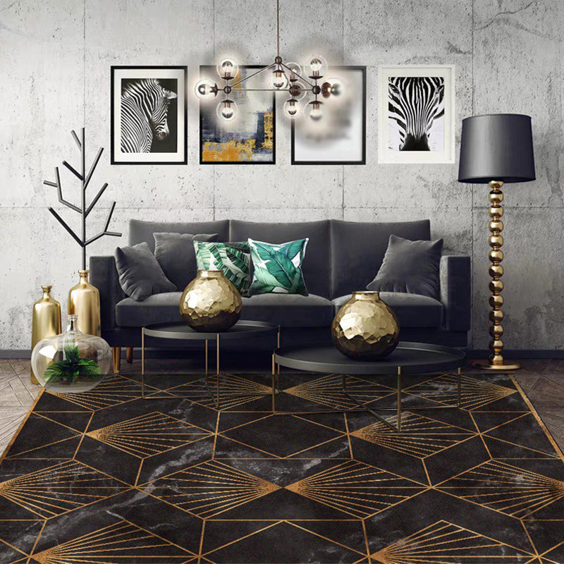 Black and Golden Modern Rug Polyester Geometric Print Rug Washable Non-Slip Backing Carpet for Living Room Clearhalo 'Area Rug' 'Modern' 'Rugs' Rug' 1580505