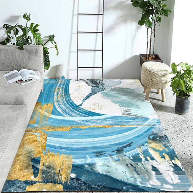 Modern Watercolor Pattern Rug Blue Polyester Rug Washable Non-Slip Backing Area Rug for Living Room Clearhalo 'Area Rug' 'Modern' 'Rugs' Rug' 1580561