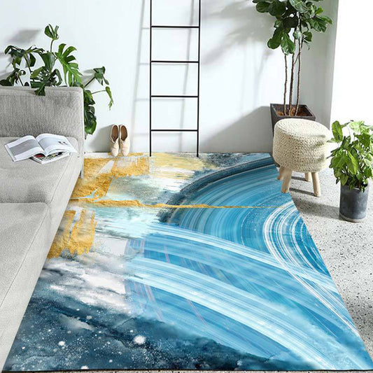 Modern Watercolor Pattern Rug Blue Polyester Rug Washable Non-Slip Backing Area Rug for Living Room Royal Blue Clearhalo 'Area Rug' 'Modern' 'Rugs' Rug' 1580568