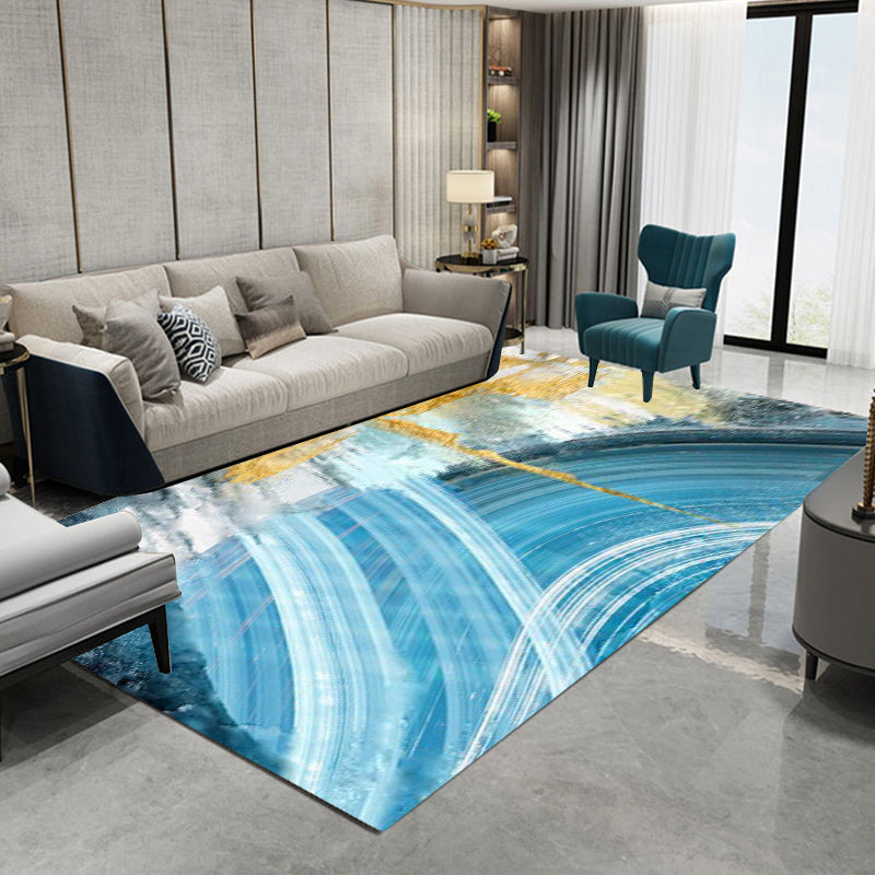Modern Watercolor Pattern Rug Blue Polyester Rug Washable Non-Slip Backing Area Rug for Living Room Clearhalo 'Area Rug' 'Modern' 'Rugs' Rug' 1580569