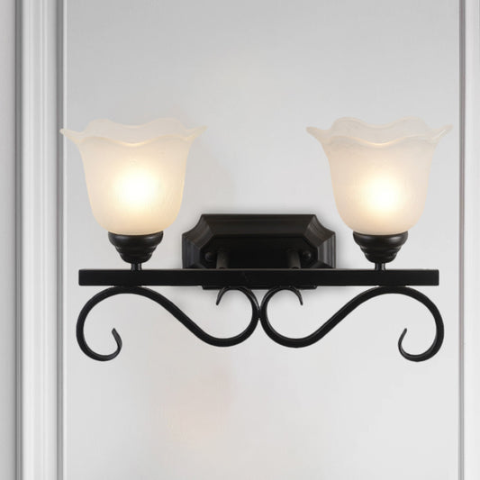 Frosted Glass Black Sconce Light Blossom Single Head Cottage Wall Lighting Idea for Guest Room Clearhalo 'Wall Lamps & Sconces' 'Wall Lights' Lighting' 1580599