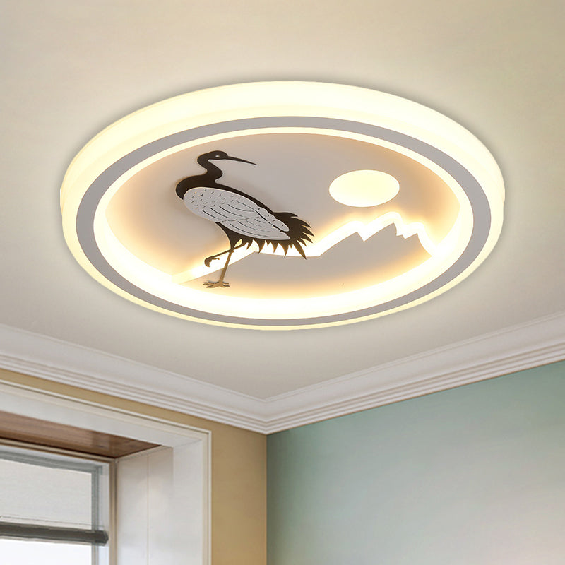 Square/Round Ceiling Fixture Modernist Acrylic LED White Flush Mount Lighting with Bird/Tree Pattern White Round Bird Clearhalo 'Ceiling Lights' 'Close To Ceiling Lights' 'Close to ceiling' 'Flush mount' Lighting' 1580645