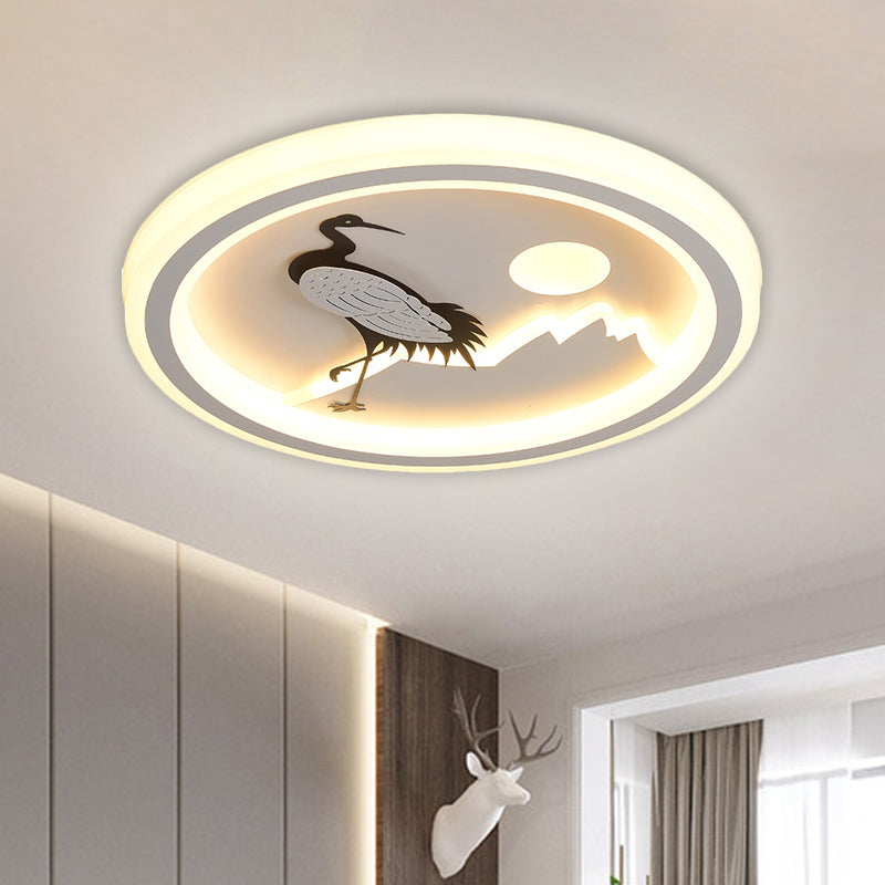 Square/Round Ceiling Fixture Modernist Acrylic LED White Flush Mount Lighting with Bird/Tree Pattern Clearhalo 'Ceiling Lights' 'Close To Ceiling Lights' 'Close to ceiling' 'Flush mount' Lighting' 1580646