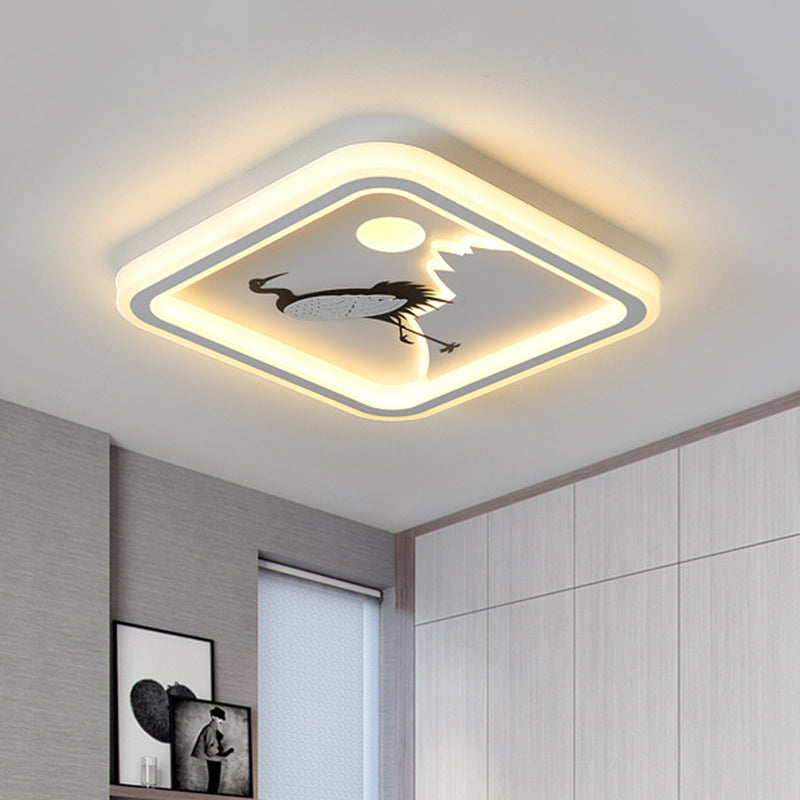 Square/Round Ceiling Fixture Modernist Acrylic LED White Flush Mount Lighting with Bird/Tree Pattern White Square Bird Clearhalo 'Ceiling Lights' 'Close To Ceiling Lights' 'Close to ceiling' 'Flush mount' Lighting' 1580654