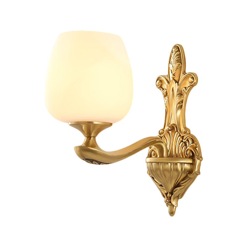 Brass 1/2-Light Wall Sconce Countryside Cream Glass Cup Shape Wall Lighting Fixture for Bedroom Clearhalo 'Wall Lamps & Sconces' 'Wall Lights' Lighting' 1580692