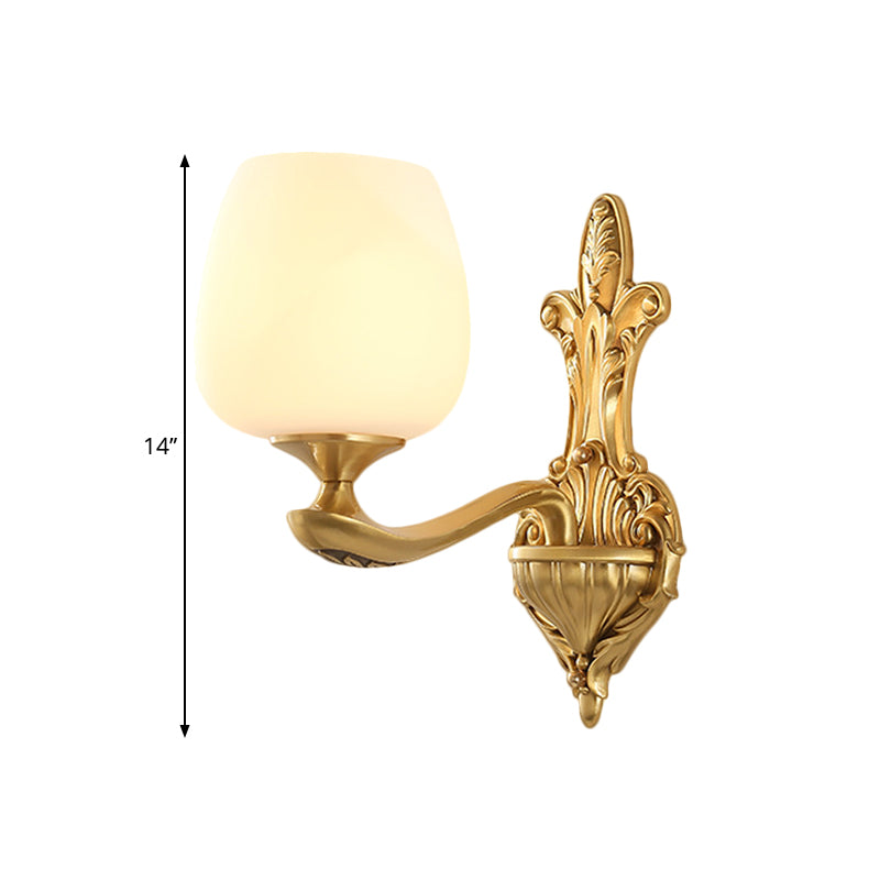 Brass 1/2-Light Wall Sconce Countryside Cream Glass Cup Shape Wall Lighting Fixture for Bedroom Clearhalo 'Wall Lamps & Sconces' 'Wall Lights' Lighting' 1580693