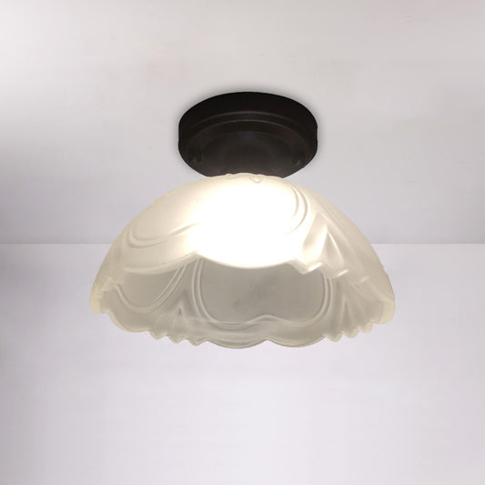 Black Single Bulb Ceiling Flush Country Style Ribbed Clear Glass Flower Flush Mount Light Fixture Clearhalo 'Ceiling Lights' 'Close To Ceiling Lights' 'Close to ceiling' 'Flush mount' Lighting' 1580710