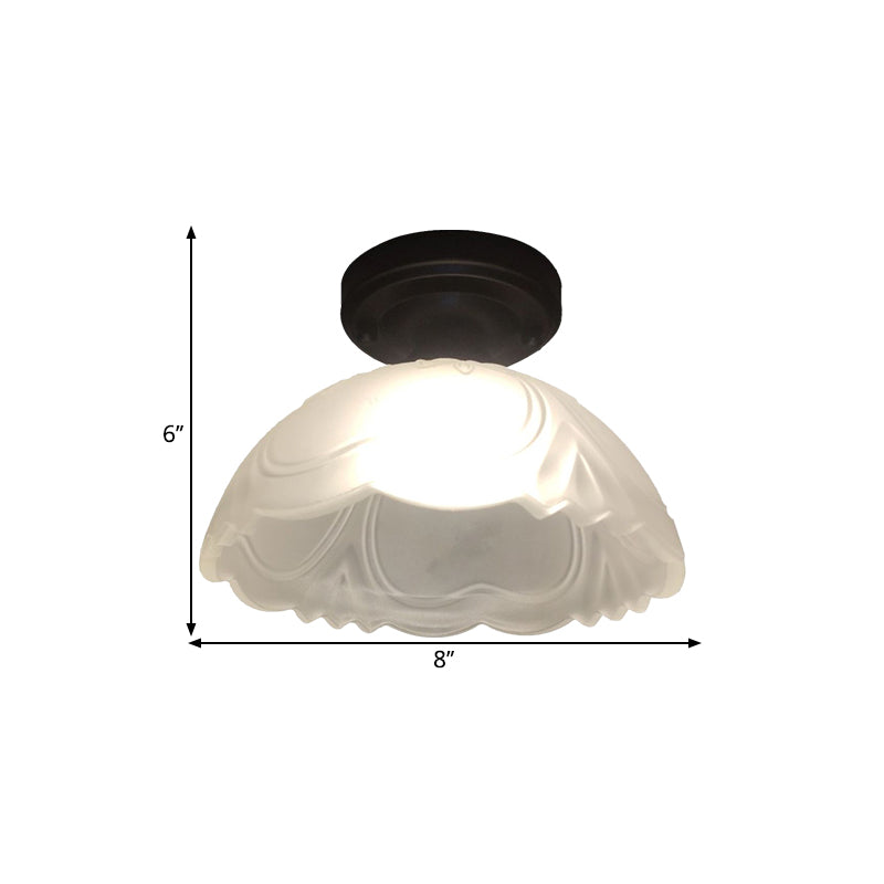 Black Single Bulb Ceiling Flush Country Style Ribbed Clear Glass Flower Flush Mount Light Fixture Clearhalo 'Ceiling Lights' 'Close To Ceiling Lights' 'Close to ceiling' 'Flush mount' Lighting' 1580712