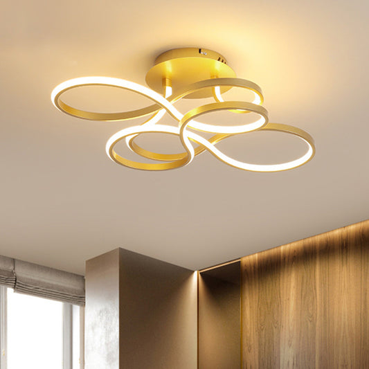 Metallic Twisted Line Flush Mount Simplicity White/Brass/Gold LED Close to Ceiling Lighting, White/3 Color Light Gold Clearhalo 'Ceiling Lights' 'Close To Ceiling Lights' 'Close to ceiling' 'Semi-flushmount' Lighting' 1580718