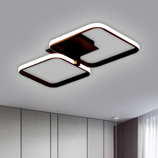 Acrylic Squared Frame Ceiling Flush Minimalism Black/White LED Semi Mount Lighting in Warm/White Light, 21"/23.5" Long Black Clearhalo 'Ceiling Lights' 'Close To Ceiling Lights' 'Close to ceiling' 'Flush mount' Lighting' 1580739