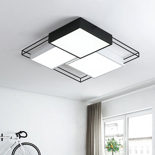 Nordic Style Square Flush Lamp Metal LED Bedroom Ceiling Light Fixture in Black and White, 18"/21.5" Width Black-White Clearhalo 'Ceiling Lights' 'Close To Ceiling Lights' 'Close to ceiling' 'Semi-flushmount' Lighting' 1580744