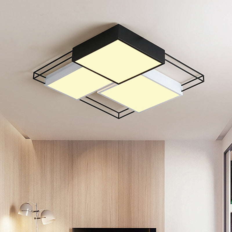 Nordic Style Square Flush Lamp Metal LED Bedroom Ceiling Light Fixture in Black and White, 18"/21.5" Width Clearhalo 'Ceiling Lights' 'Close To Ceiling Lights' 'Close to ceiling' 'Semi-flushmount' Lighting' 1580745