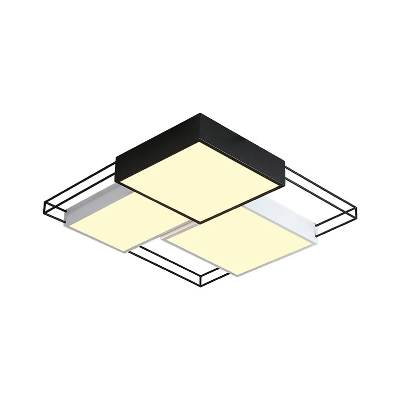 Nordic Style Square Flush Lamp Metal LED Bedroom Ceiling Light Fixture in Black and White, 18"/21.5" Width Clearhalo 'Ceiling Lights' 'Close To Ceiling Lights' 'Close to ceiling' 'Semi-flushmount' Lighting' 1580746