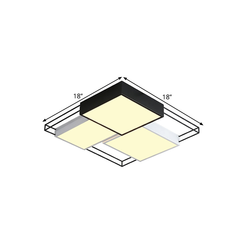 Nordic Style Square Flush Lamp Metal LED Bedroom Ceiling Light Fixture in Black and White, 18"/21.5" Width Clearhalo 'Ceiling Lights' 'Close To Ceiling Lights' 'Close to ceiling' 'Semi-flushmount' Lighting' 1580747