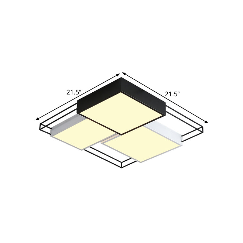 Nordic Style Square Flush Lamp Metal LED Bedroom Ceiling Light Fixture in Black and White, 18"/21.5" Width Clearhalo 'Ceiling Lights' 'Close To Ceiling Lights' 'Close to ceiling' 'Semi-flushmount' Lighting' 1580748