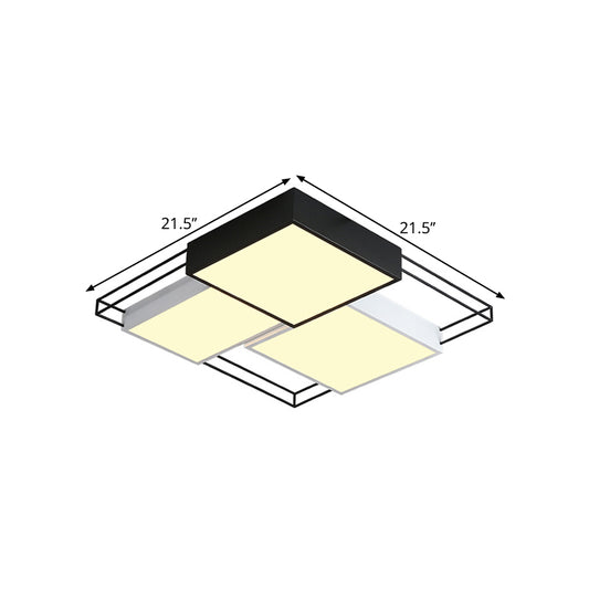 Nordic Style Square Flush Lamp Metal LED Bedroom Ceiling Light Fixture in Black and White, 18"/21.5" Width Clearhalo 'Ceiling Lights' 'Close To Ceiling Lights' 'Close to ceiling' 'Semi-flushmount' Lighting' 1580748