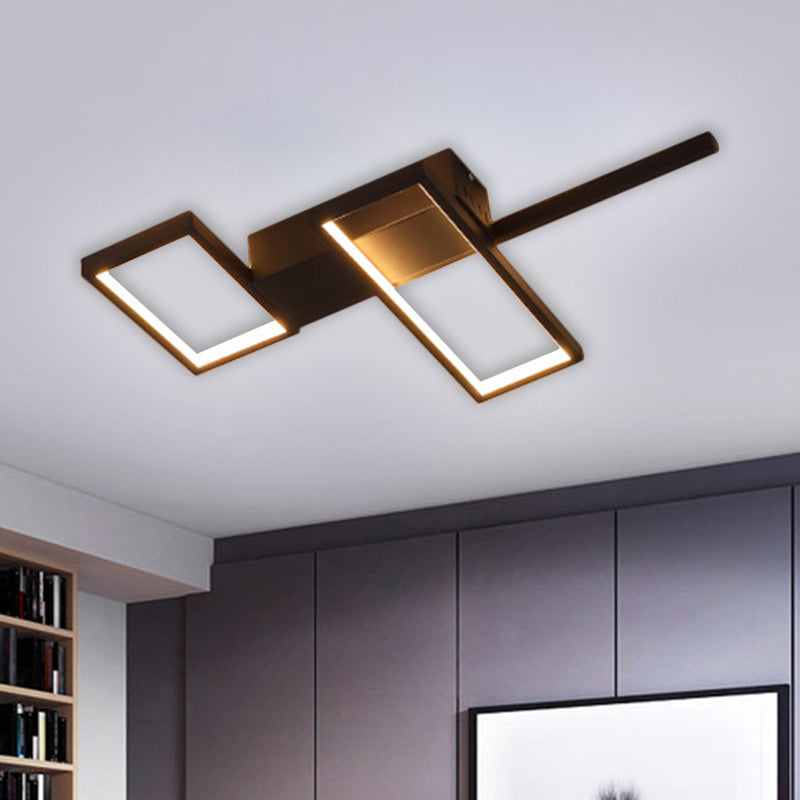 Black/Gold Rectangle Semi Flush Light Simplicity 19"/27.5"/35.5" L LED Metal Ceiling Mounted Fixture Black 19" Clearhalo 'Ceiling Lights' 'Close To Ceiling Lights' 'Close to ceiling' 'Semi-flushmount' Lighting' 1580749