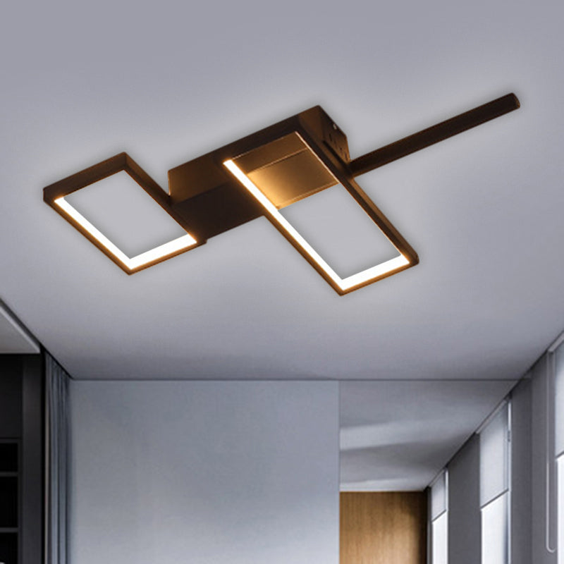 Black/Gold Rectangle Semi Flush Light Simplicity 19"/27.5"/35.5" L LED Metal Ceiling Mounted Fixture Clearhalo 'Ceiling Lights' 'Close To Ceiling Lights' 'Close to ceiling' 'Semi-flushmount' Lighting' 1580750