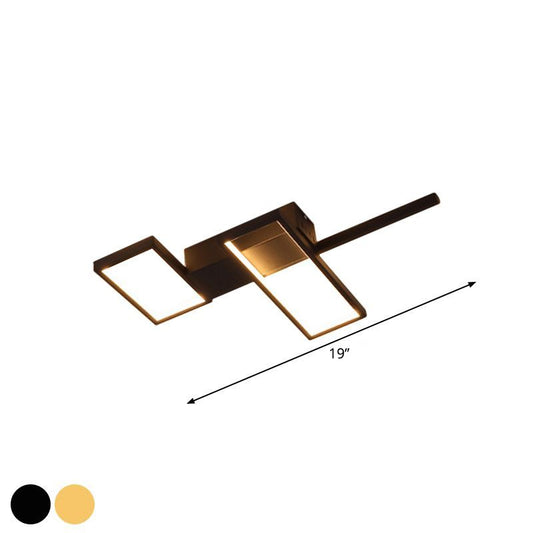 Black/Gold Rectangle Semi Flush Light Simplicity 19"/27.5"/35.5" L LED Metal Ceiling Mounted Fixture Clearhalo 'Ceiling Lights' 'Close To Ceiling Lights' 'Close to ceiling' 'Semi-flushmount' Lighting' 1580752