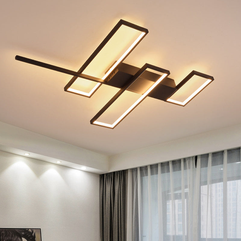 Black/Gold Rectangle Semi Flush Light Simplicity 19"/27.5"/35.5" L LED Metal Ceiling Mounted Fixture Black Clearhalo 'Ceiling Lights' 'Close To Ceiling Lights' 'Close to ceiling' 'Semi-flushmount' Lighting' 1580757