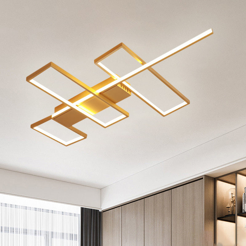 Black/Gold Rectangle Semi Flush Light Simplicity 19"/27.5"/35.5" L LED Metal Ceiling Mounted Fixture Clearhalo 'Ceiling Lights' 'Close To Ceiling Lights' 'Close to ceiling' 'Semi-flushmount' Lighting' 1580765