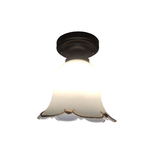 Bloom Hallway Ceiling Light Rustic Style White Glass 1 Bulb Black Flush Mount Fixture Clearhalo 'Ceiling Lights' 'Close To Ceiling Lights' 'Close to ceiling' 'Flush mount' Lighting' 1580769