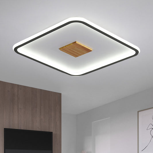 Metallic Ultrathin Square Ceiling Lamp Modernist Black-White LED Flush Mount Fixture in Warm/White/3 Color Light, 16.5"/20.5" Width Black-White Clearhalo 'Ceiling Lights' 'Close To Ceiling Lights' 'Close to ceiling' 'Flush mount' Lighting' 1580771