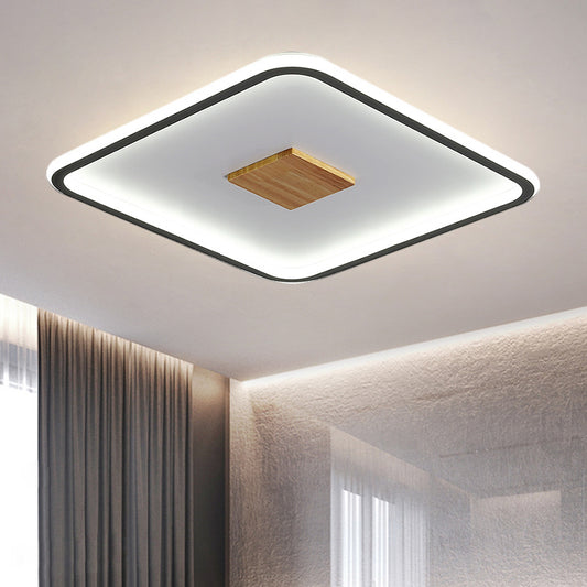 Metallic Ultrathin Square Ceiling Lamp Modernist Black-White LED Flush Mount Fixture in Warm/White/3 Color Light, 16.5"/20.5" Width Clearhalo 'Ceiling Lights' 'Close To Ceiling Lights' 'Close to ceiling' 'Flush mount' Lighting' 1580772