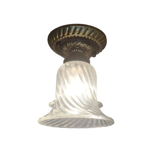 Bell Corridor Flush Mount Fixture Warehouse Clear Ribbed Glass Single Light Black Ceiling Lighting Clearhalo 'Ceiling Lights' 'Close To Ceiling Lights' 'Close to ceiling' 'Flush mount' Lighting' 1580778