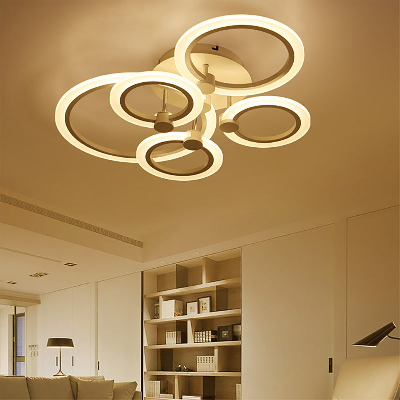 Simple 3/5/7-Light Flush Ceiling Light Fixture with Acrylic Shade White Multi-Tiered LED Flush Mount Ceiling Light in Warm/White/Natural Light 5 White Clearhalo 'Ceiling Lights' 'Close To Ceiling Lights' 'Close to ceiling' 'Semi-flushmount' Lighting' 158078