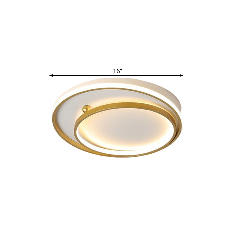 Metallic Dual Ring Ceiling Flush Contemporary 16"/19.5" Wide LED Gold Flush Mount Fixture in Warm/White Light Clearhalo 'Ceiling Lights' 'Close To Ceiling Lights' 'Close to ceiling' 'Flush mount' Lighting' 1580815