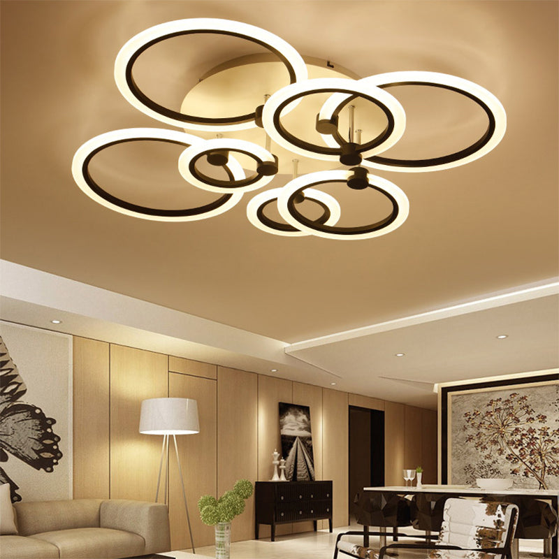 Simple 3/5/7-Light Flush Ceiling Light Fixture with Acrylic Shade White Multi-Tiered LED Flush Mount Ceiling Light in Warm/White/Natural Light 7 White Clearhalo 'Ceiling Lights' 'Close To Ceiling Lights' 'Close to ceiling' 'Semi-flushmount' Lighting' 158082