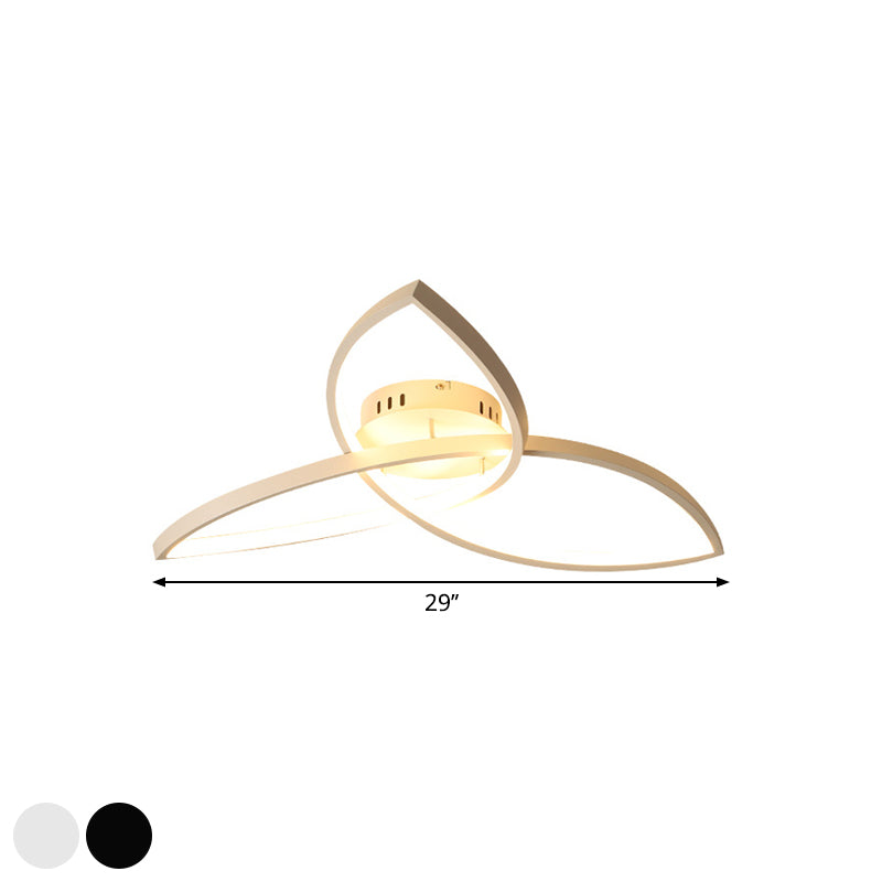 23"/29" W Metallic Petal Flush Lamp Contemporary Black/White LED Close to Ceiling Lighting, Warm/White Light Clearhalo 'Ceiling Lights' 'Close To Ceiling Lights' 'Close to ceiling' 'Semi-flushmount' Lighting' 1580825