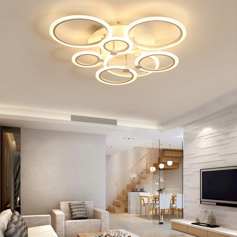 Simple 3/5/7-Light Flush Ceiling Light Fixture with Acrylic Shade White Multi-Tiered LED Flush Mount Ceiling Light in Warm/White/Natural Light Clearhalo 'Ceiling Lights' 'Close To Ceiling Lights' 'Close to ceiling' 'Semi-flushmount' Lighting' 158083