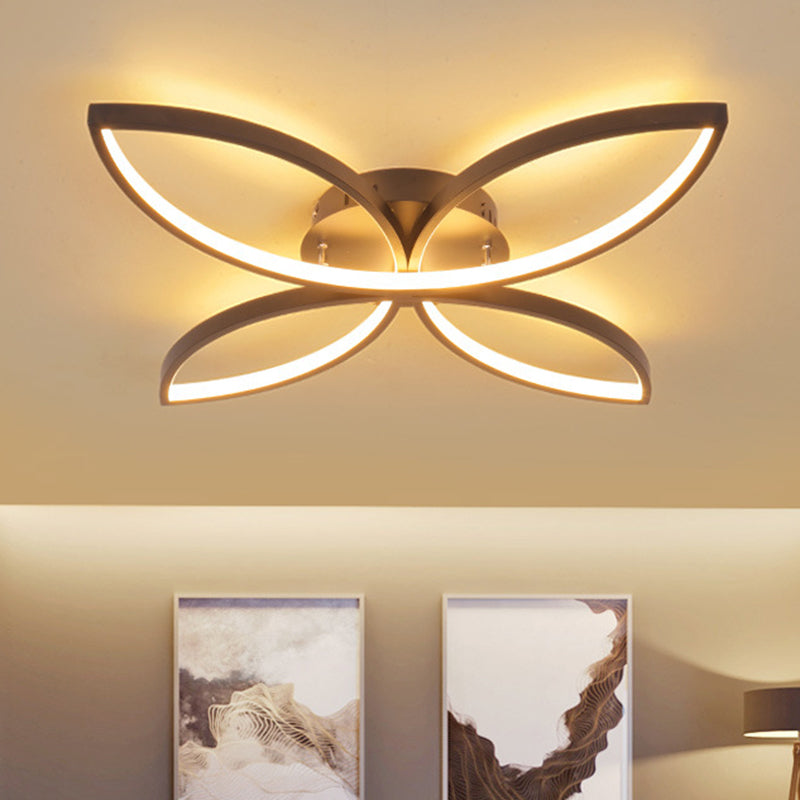 Butterfly Semi Flush Nordic Style Metallic Black/White LED Ceiling Mounted Fixture in Warm/White Light, 23"/29" Wide Black Clearhalo 'Ceiling Lights' 'Close To Ceiling Lights' 'Close to ceiling' 'Semi-flushmount' Lighting' 1580839