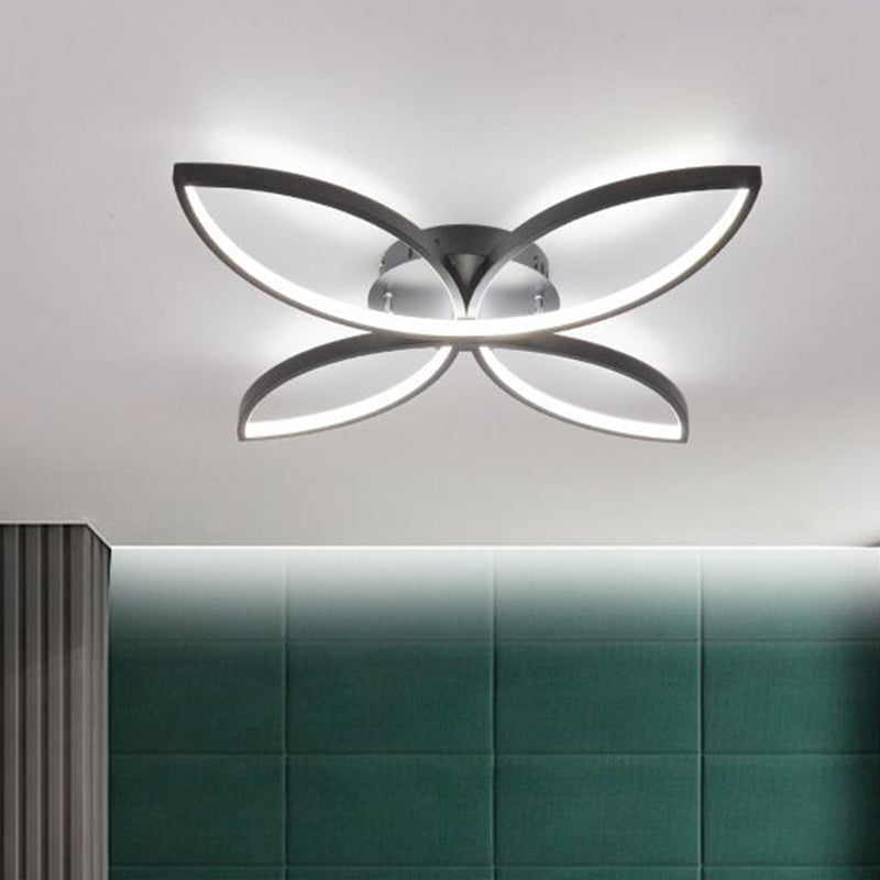 Butterfly Semi Flush Nordic Style Metallic Black/White LED Ceiling Mounted Fixture in Warm/White Light, 23"/29" Wide Clearhalo 'Ceiling Lights' 'Close To Ceiling Lights' 'Close to ceiling' 'Semi-flushmount' Lighting' 1580841