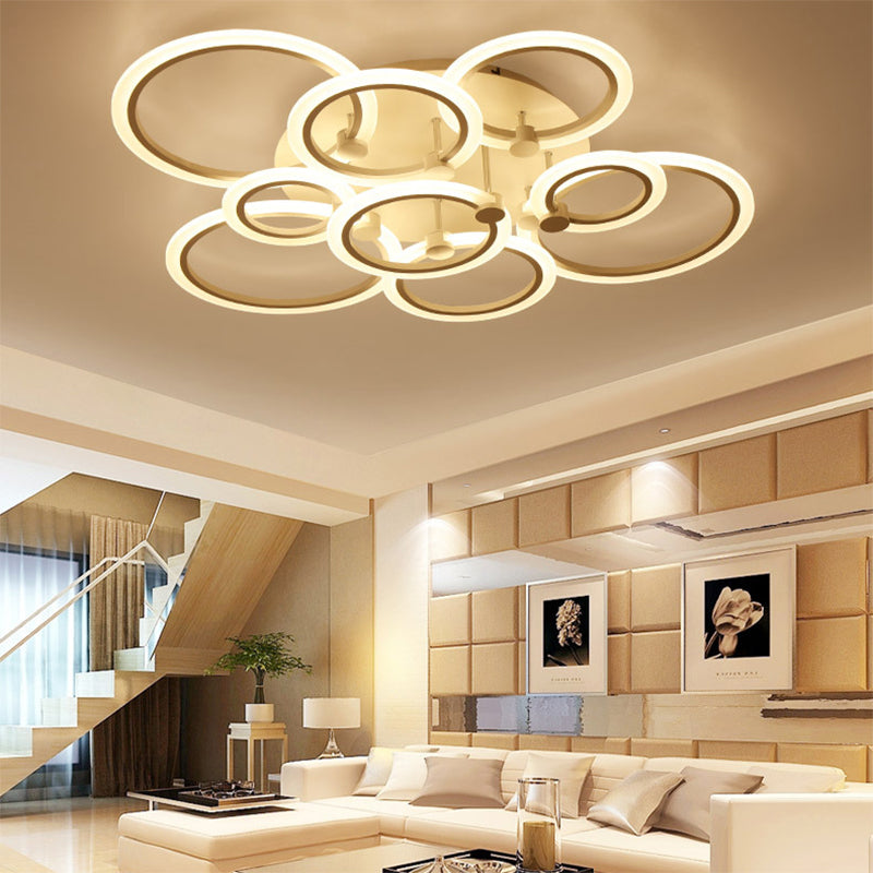 Simple 3/5/7-Light Flush Ceiling Light Fixture with Acrylic Shade White Multi-Tiered LED Flush Mount Ceiling Light in Warm/White/Natural Light 9 White Clearhalo 'Ceiling Lights' 'Close To Ceiling Lights' 'Close to ceiling' 'Semi-flushmount' Lighting' 158086