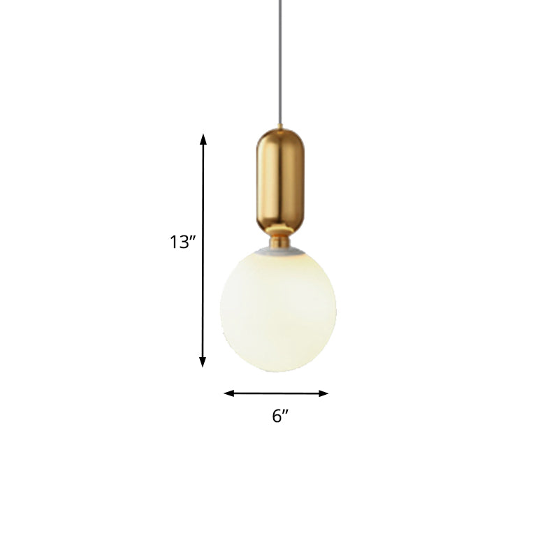 Black/Gold/White Ball Pendant Lighting Modernist 1 Light 6"/8"/12" Wide Milky Glass Led Ceiling Light Fixture Clearhalo 'Ceiling Lights' 'Glass shade' 'Glass' 'Modern Pendants' 'Modern' 'Pendant Lights' 'Pendants' Lighting' 158144